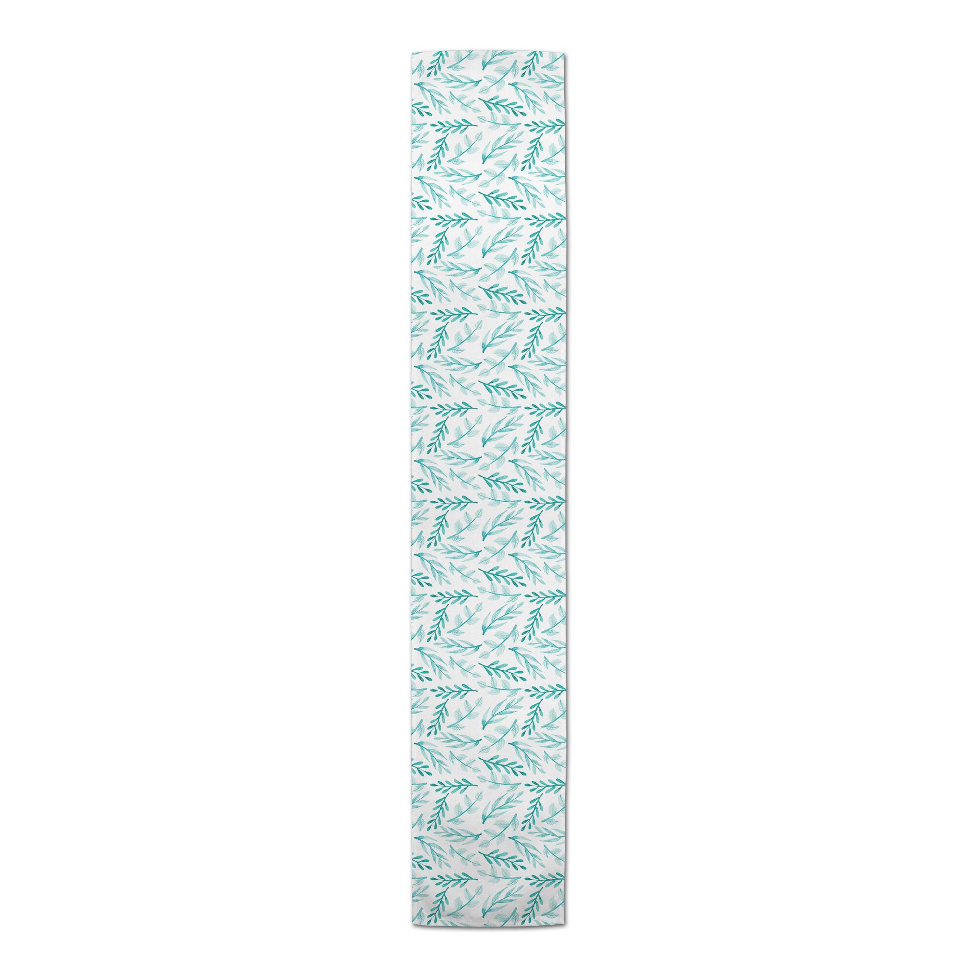 90" Blue Leafy Branches Cotton Twill Runner